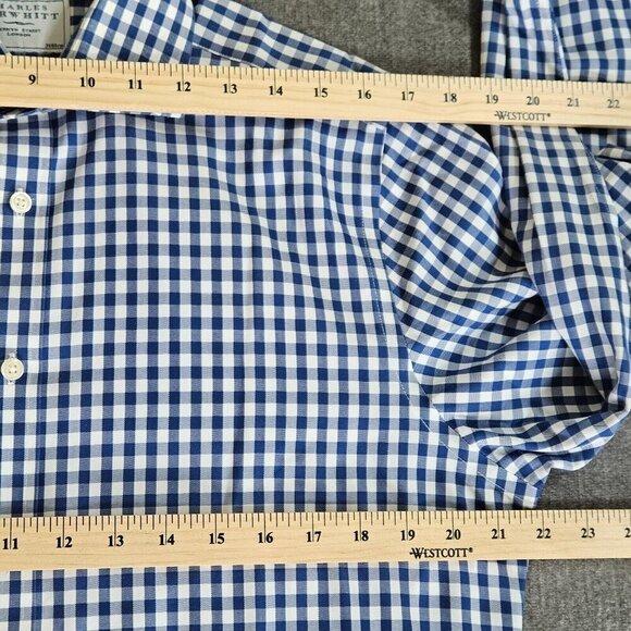 Charles Tyrwhitt Shirt Mens 15.5 Plaid Non Iron Slim Fit French Cuff LS Buttons - Picture 5 of 15